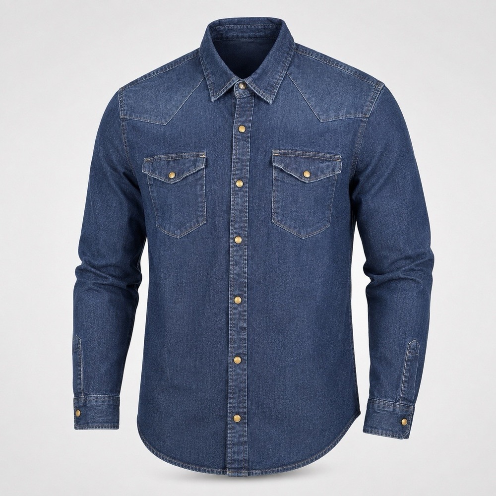 Wrangler Men's XL Blue Denim Western Snap Button Down Long Sleeve Shirt Rodeo